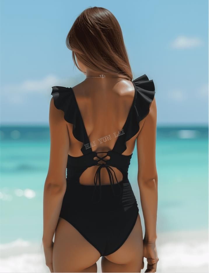 Traje de baño de una pieza de alta calidad Mujeres Traje de baño profundo diseño v sin espalda Trajes de baño femenino sólido
