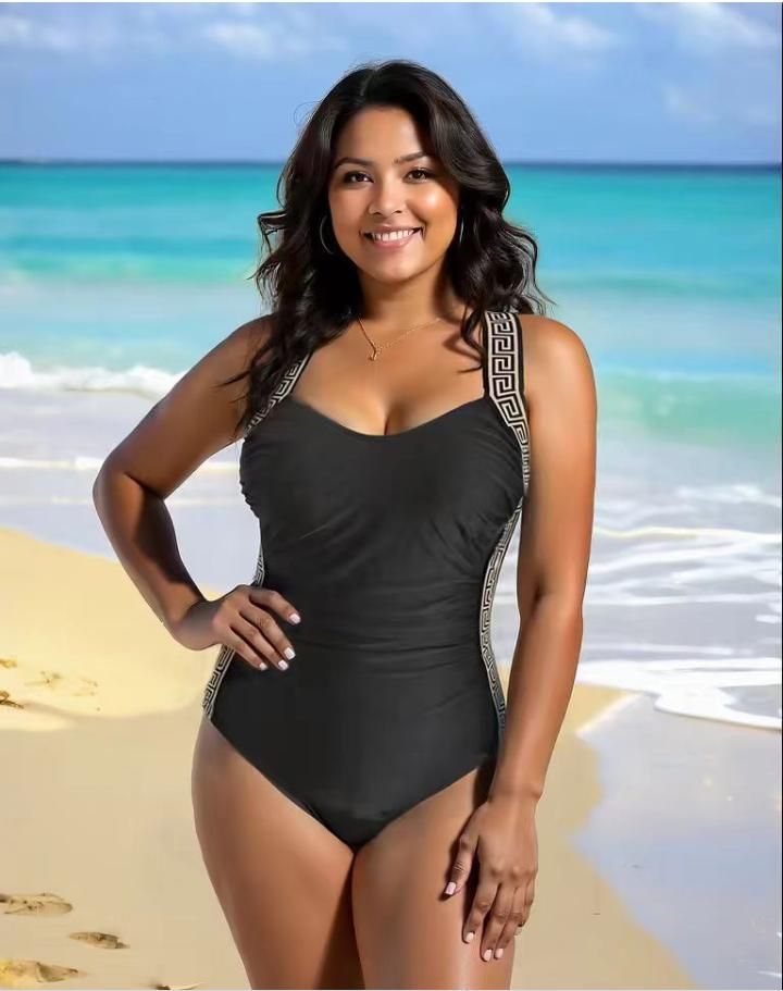 2025 Traje de baño de tallas grandes de nuevo estilo diseñado para resaltar las curvas del cuerpo Traje de baño de una pieza en V profunda