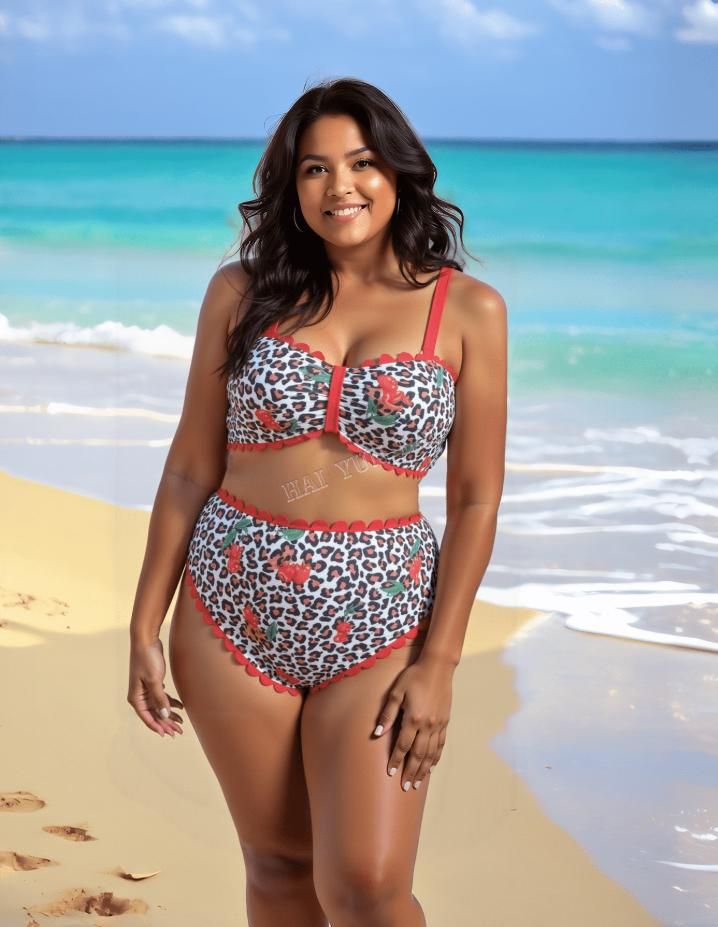 Bikini de mujer con estampado de leopardo control de abdomen Push up Bañador Tie Back Slimming Swimwear Custom
