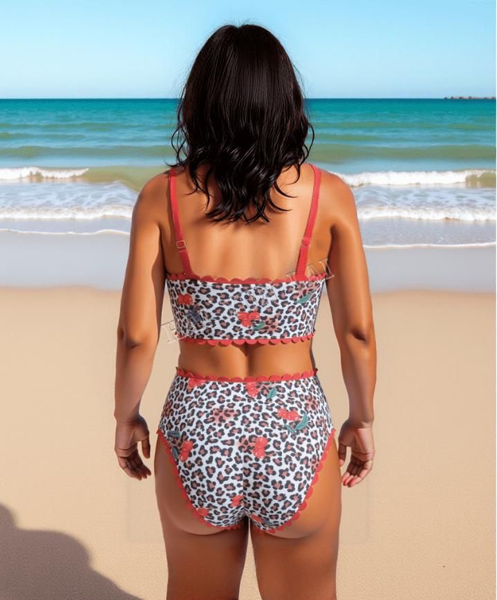 Bikini de mujer con estampado de leopardo control de abdomen Push up Bañador Tie Back Slimming Swimwear Custom