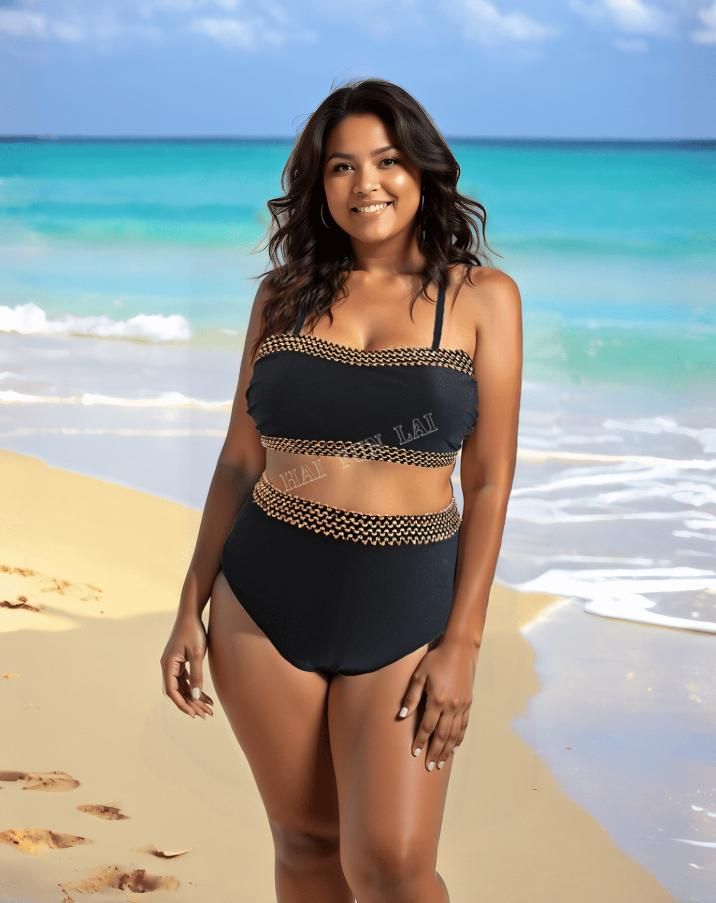 2025 Negro Rosa Leopardo Malla Trim 2pcs Bikini Traje de baño para las mujeres Plus Size XL-3XL
