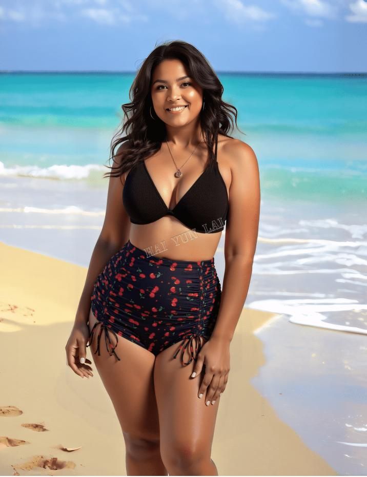 Bikini de mujer estilo francés en talla grande (XL-3XL), de secado rápido y transpirable, reversible con diseño estampado. Adecuado para la playa. Fabricado en China