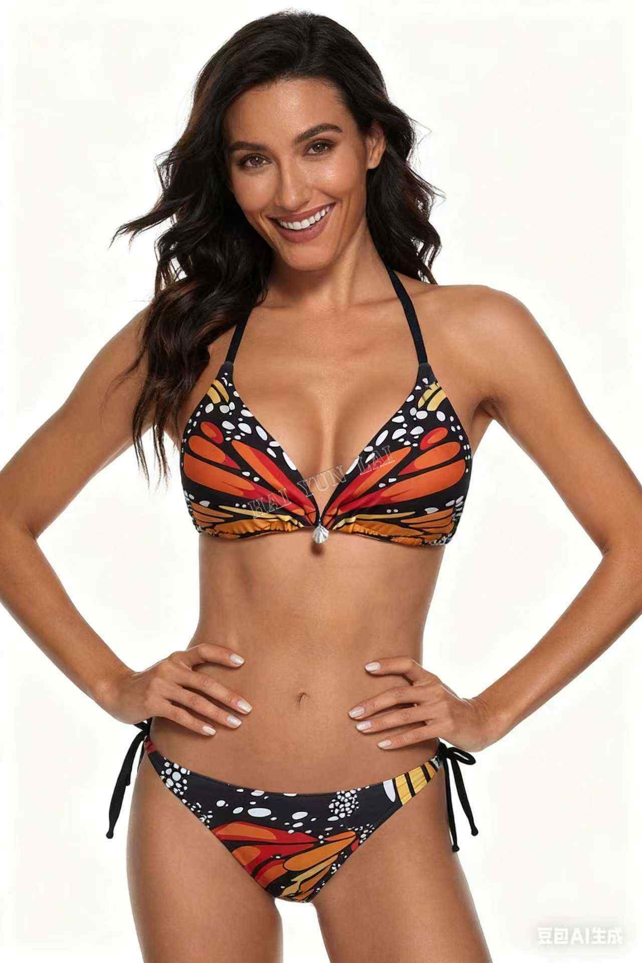 Bikini con estampado de mariposas 2026 Nuevo diseño creativo Bañador sexy con escote en V profundo
