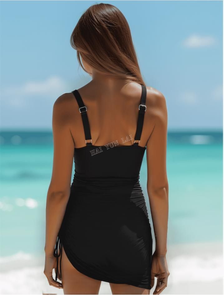 2025 Nuevo Color Puro Empalme Traje de baño de una pieza con falda de malla transpirable Popular Beachwear para bañarse Traje de baño