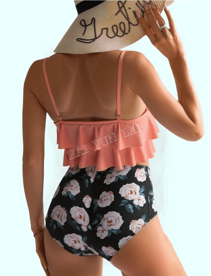 2025 Traje de baño de lujo de dos piezas con tirantes ajustables y adornos de hojas de loto para fiestas en la playa 2025 Traje de baño de lujo de dos piezas con tirantes ajustables y adornos de hojas de loto para fiestas en la playa