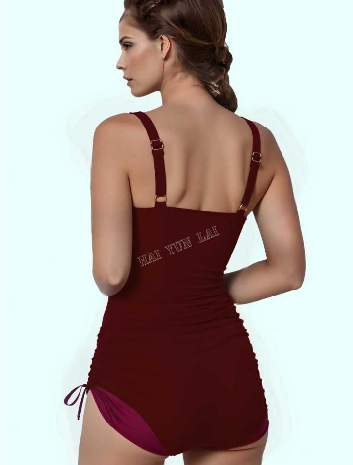 Traje de baño rojo profundo Tejido de malla negro que cubre la cintura para Sexy Plus Size Traje de baño de una pieza