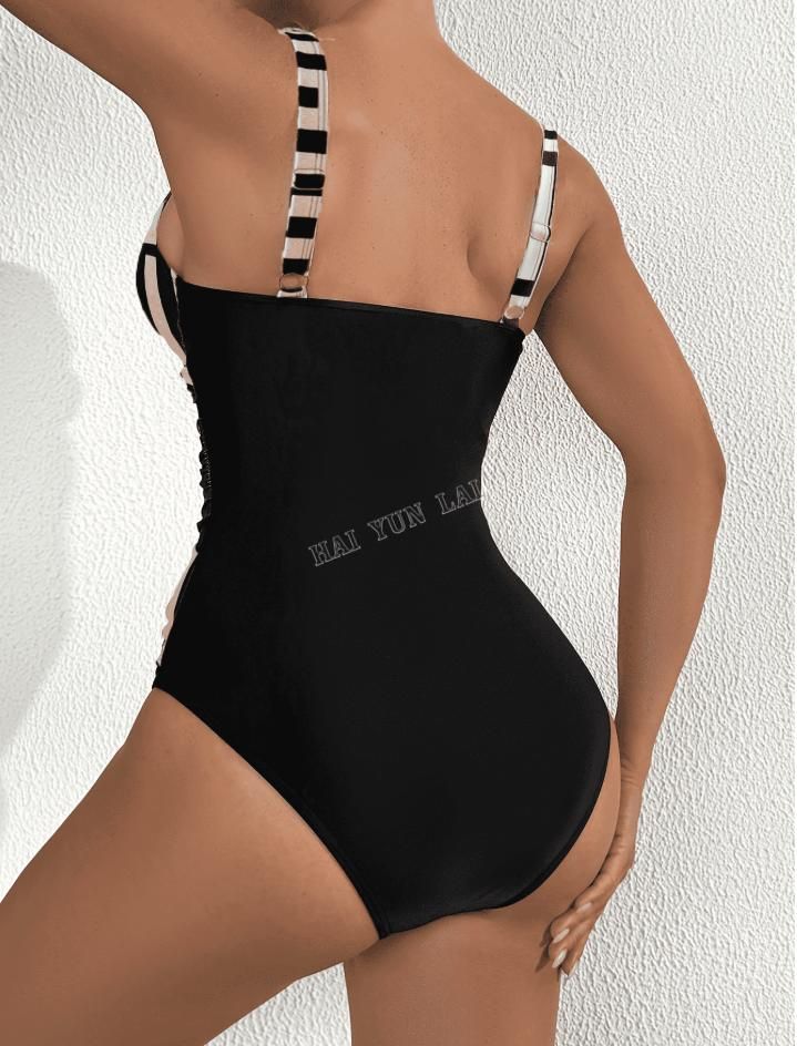2025 Traje de baño de una pieza para señoras europeas americanas Sexy Slim Bikini multicolor con cintura fruncida