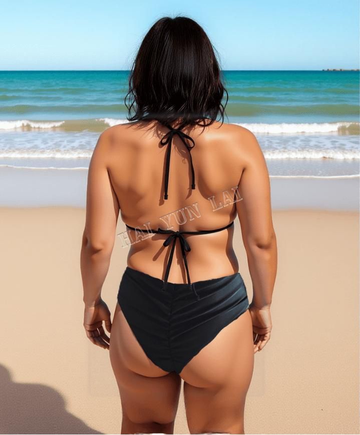 Bikini de estilo clásico, diseño de cintura alta para moldear los glúteos, bikini sexy con estampado de leopardo y negro puro