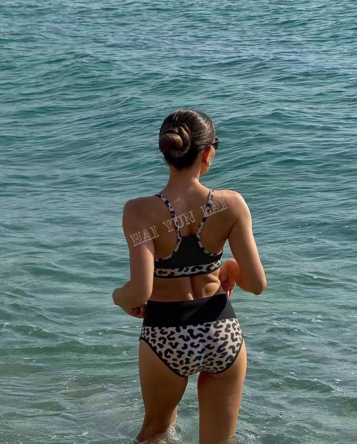 Cuello Halter Tank Top Dos Piezas Traje de baño de las mujeres de punto de cintura alta Bikini Traje de baño