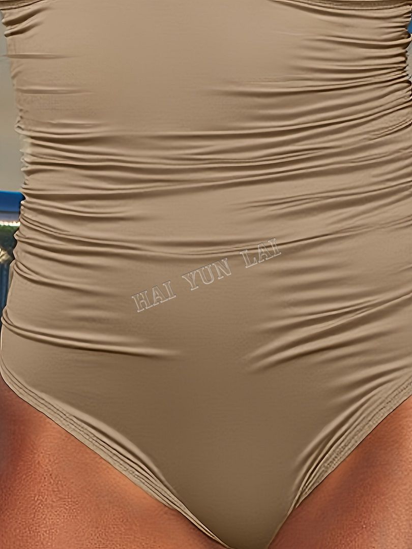 Comercio exterior de las mujeres de una sola pieza triángulo traje de baño tirantes cruzados vientre de tela Ruched Hip-abrazando traje de baño de vacaciones Spa con almohadillas de sujetador