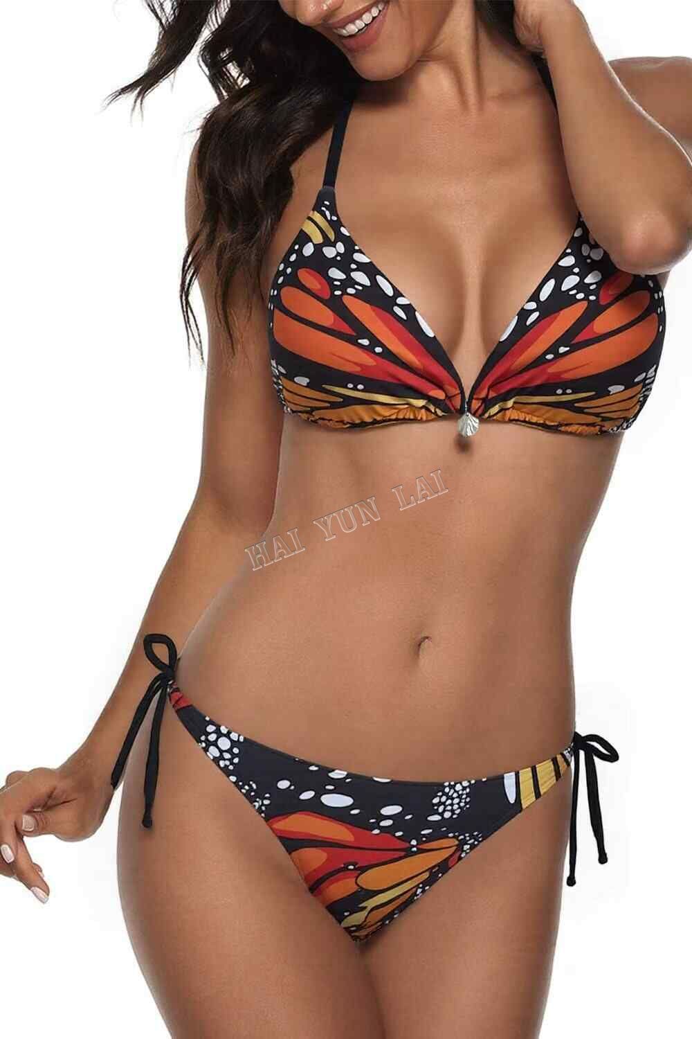 Bikini con estampado de mariposas 2026 Nuevo diseño creativo Bañador sexy con escote en V profundo